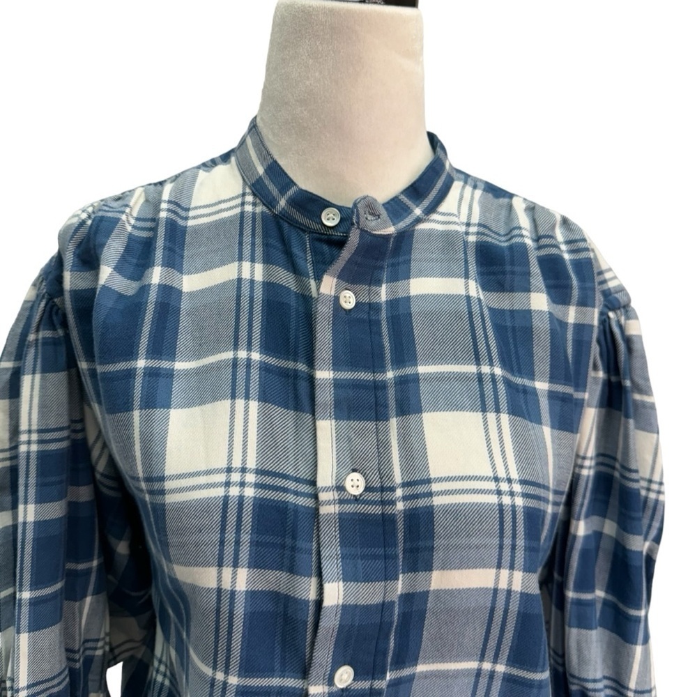 Polo Ralph Lauren Dian Blue Plaid Check Print Puff Sleeve Shirt Size M - Picture 6 of 12